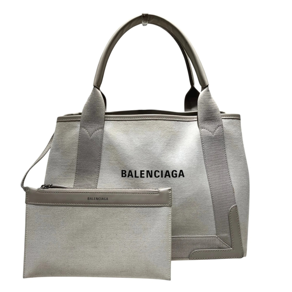 Balenciaga Navy Cabas S Handbag, Canvas x Leather, 339933